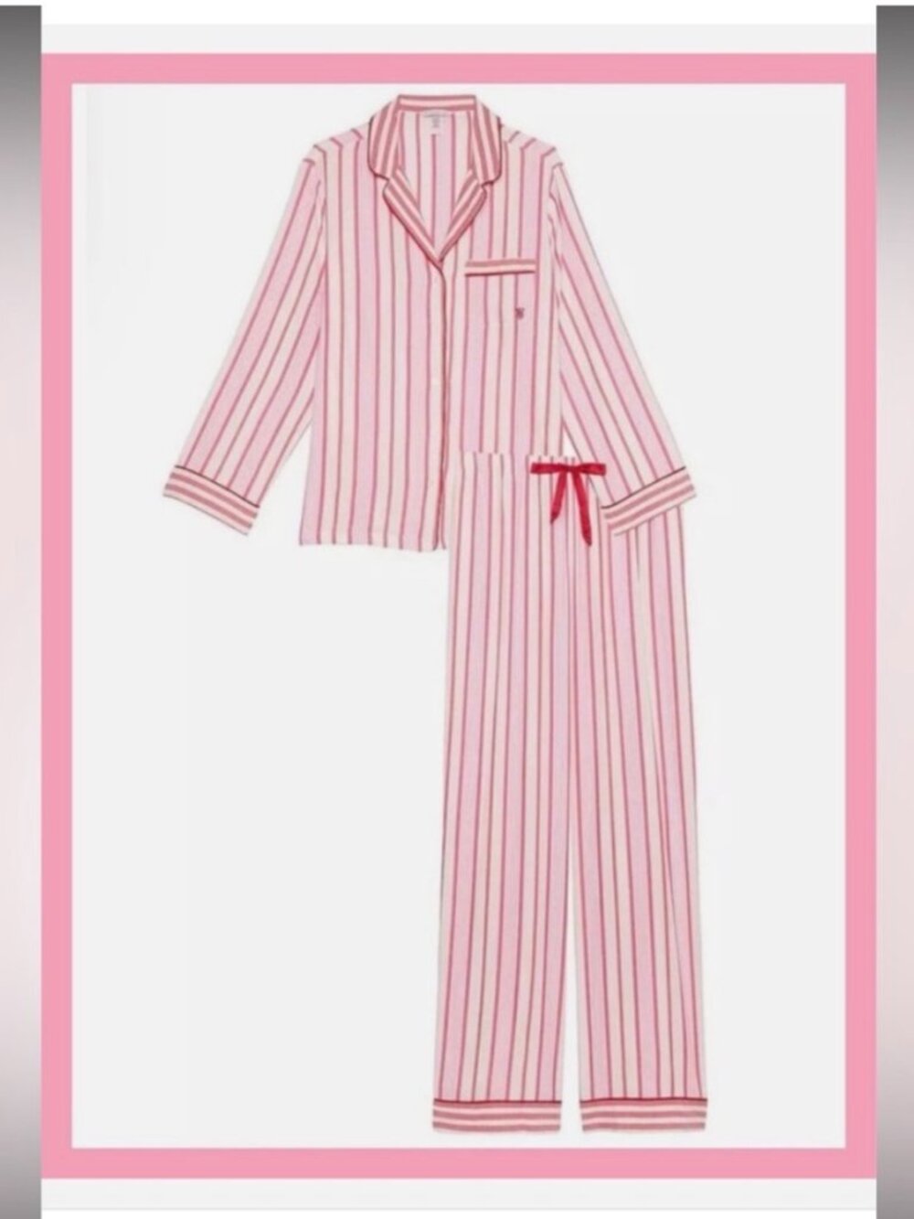 NEW VICTORIA'S SECRET CANDY CANE FLANNEL PJ PAJAMA SET XS LONG